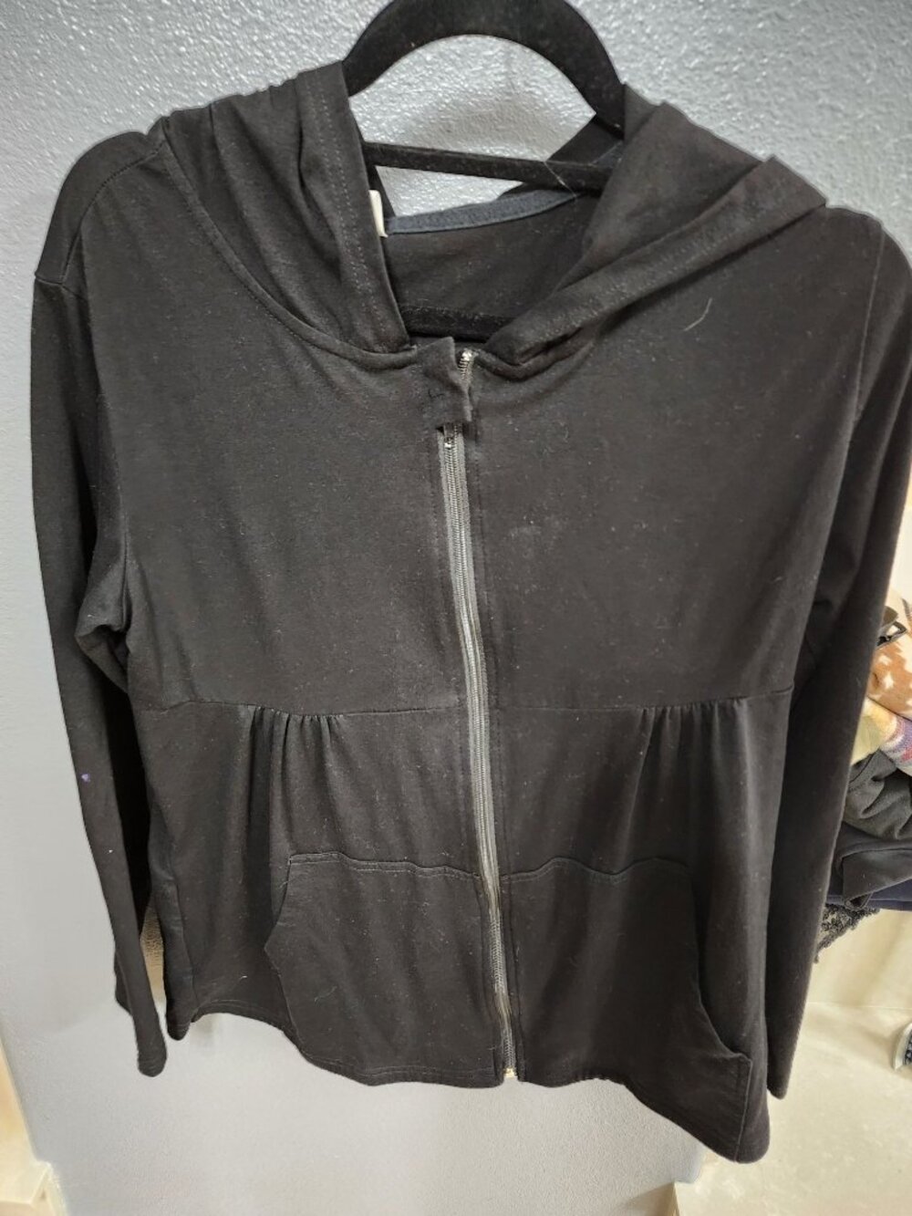 Womens Black Lightweight Zip Up Hoodie Empire Waist Peplum Layering Jacket